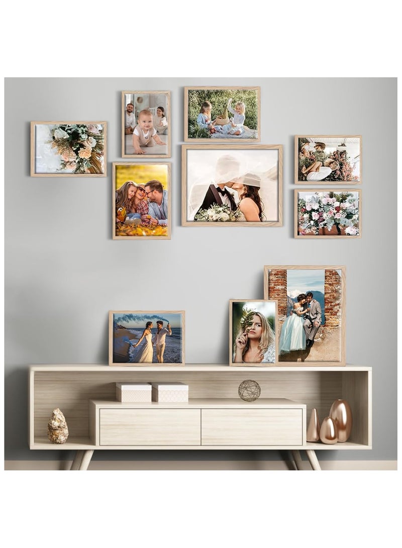 Soofam 10 Piece Picture Frame , Wall Gallery Photo Frames with Two 20x25CM, Four 13x18CM, Four 10x15CM, Wood Multi Photo Frames Collage with Stands for Wall Mounting or Table Top Display Rustic Home Decor - Image 3