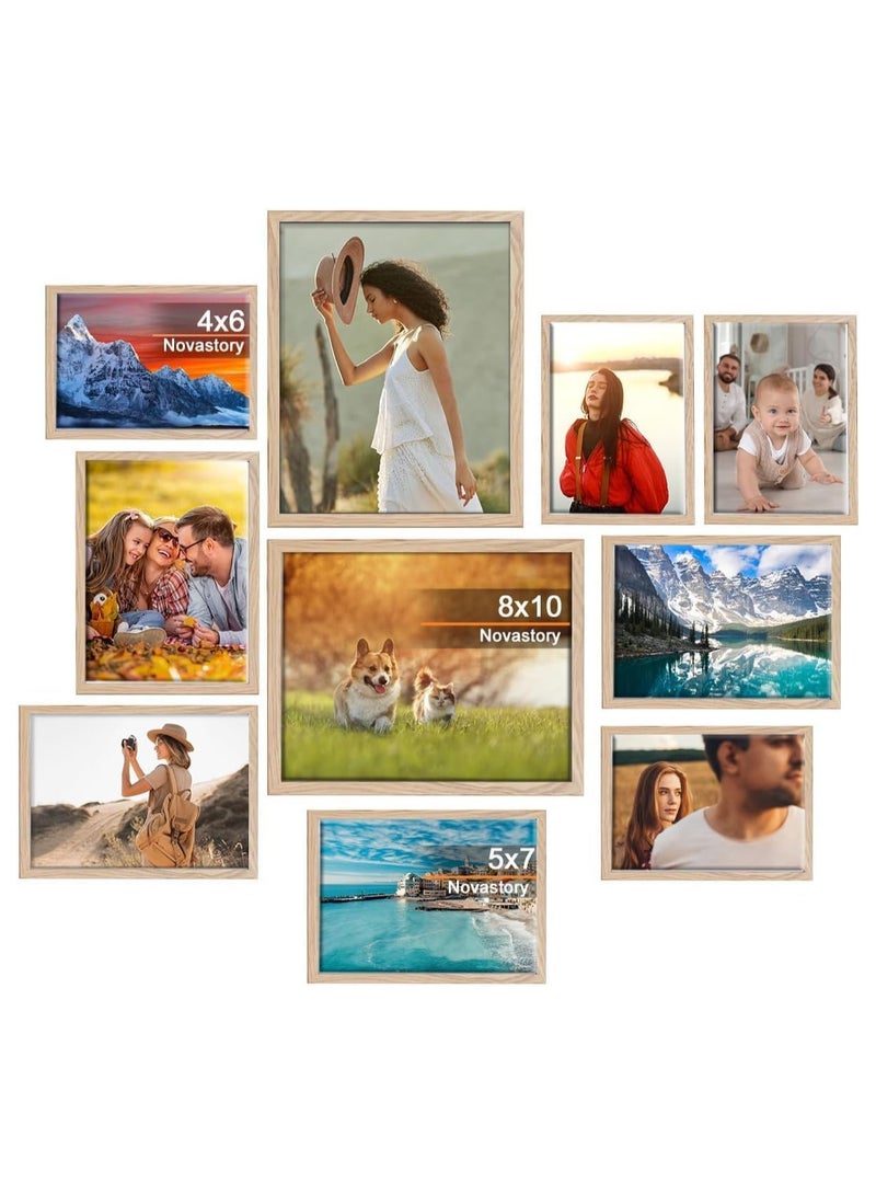 Soofam 10 Piece Picture Frame , Wall Gallery Photo Frames with Two 20x25CM, Four 13x18CM, Four 10x15CM, Wood Multi Photo Frames Collage with Stands for Wall Mounting or Table Top Display Rustic Home Decor - Image 1
