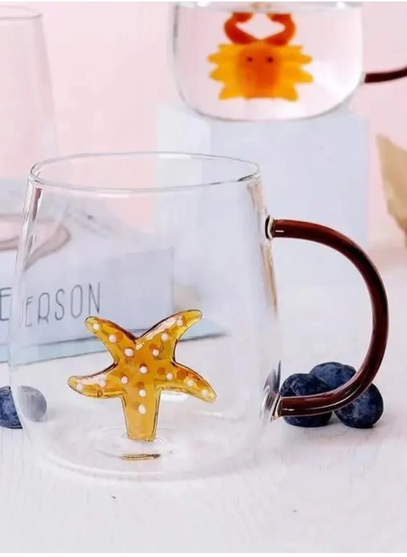 1Chase Borosilicate Three-Dimensional Coffee Cup with Handle 300 ML (Star Fish)