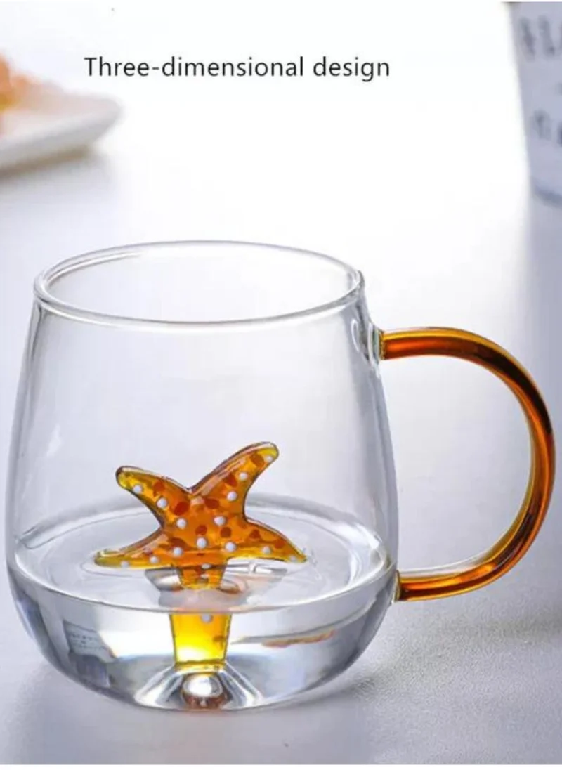 1Chase Borosilicate Three-Dimensional Coffee Cup with Handle 300 ML (Star Fish)