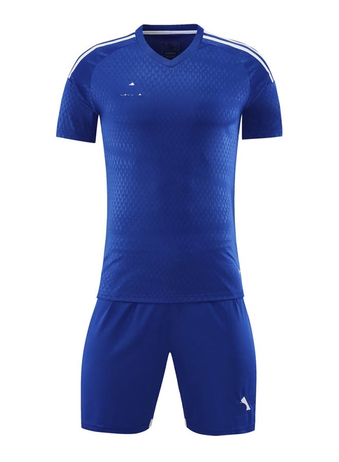 Blue Short-sleeved Football Uniform Team Uniform Competition Uniform Quick-drying Breathable Fitness Uniform Printing Jersey Adult Children Suit