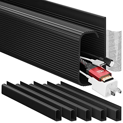 EVEO Cable Management Under Desk Kit (6 Units) - Under Desk Cable Management Cord Hider, Cable Hider Cord Management, Cable Organizer, Cable Raceway | Self-Adhesive 96'' J Channel 6X16 - Black - Image 1