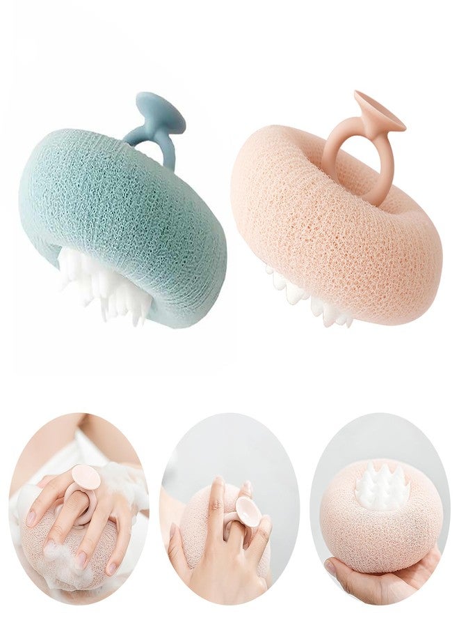 Uhfsyut 2-in-1 Sunflower Shower Sponge with Suction Cup | Exfoliating Bath Sponge for Soft Skin | Hypoallergenic & Eco-Friendly Body Scrubber for Spa-Like Luxury (Meat Powder Light Green) - Image 1