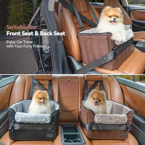 PETSFIT Car Seat for Dogs Waterproof PU Leather Dog Car Seat for Small Dogs with Patent Safe Buckles ClipOn Leash Pet Travel Carrier Bed for Small Pets Up to 25lbs Brown - Image 3