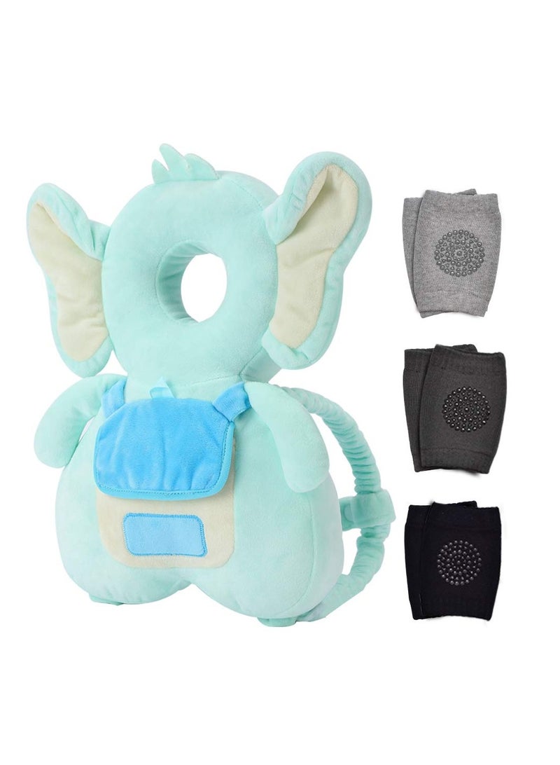 KASTWAVE Baby Head Protector, with Baby Knee Pads, Baby Walker Head Protector, Baby Head Protector Backpack Pillow, Toddlers Head Safety Pad Adjustable Backpack, Baby Back Protection for Crawling, Elephant  - Image 1