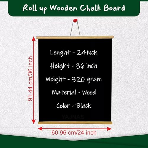 Melgoza 24x36 Inch Roll up Black Board for Kids - Wooden Chalk Board with Wall Hanging for Home Study, Kids Writing Black Board, Teaching Board for Children - Image 2