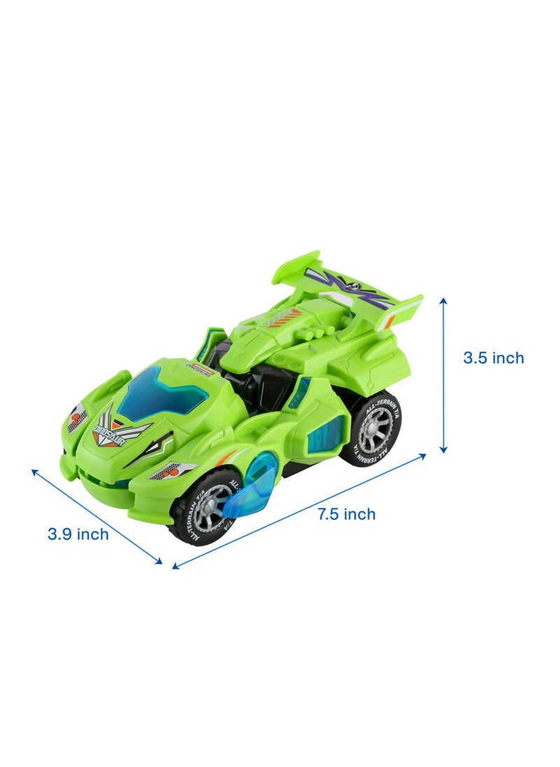 Excefore - Dinosaur Car Toys, with LED Lights and Music,Automatic Transforming 2-in-1 Dinosaur Transformer Toy for Kids (Green) - Image 1