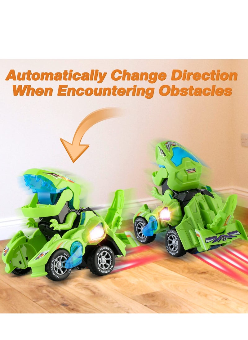 Excefore - Dinosaur Car Toys, with LED Lights and Music,Automatic Transforming 2-in-1 Dinosaur Transformer Toy for Kids (Green) - Image 1