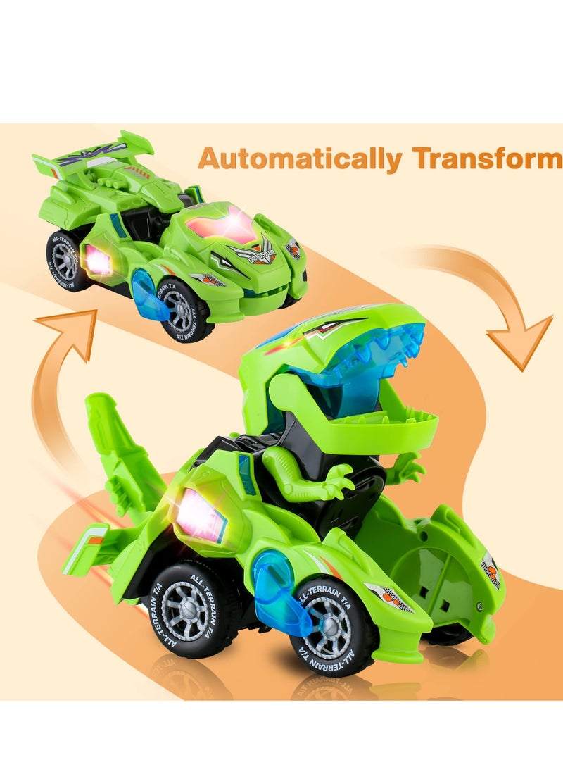 Excefore - Dinosaur Car Toys, with LED Lights and Music,Automatic Transforming 2-in-1 Dinosaur Transformer Toy for Kids (Green) - Image 1