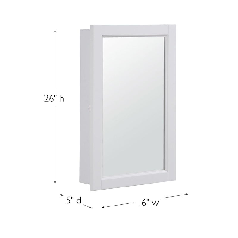 Design House Concord Medicine Cabinet, 1 Mirrored Door, Pre-Assembled, White Frame Wall Cabinet, 16 in W x 5 in D x 26 in H, 590505-WHT - Image 2