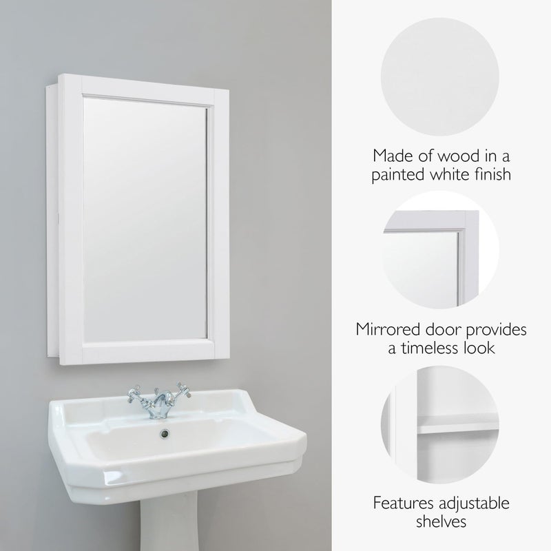 Design House Concord Medicine Cabinet, 1 Mirrored Door, Pre-Assembled, White Frame Wall Cabinet, 16 in W x 5 in D x 26 in H, 590505-WHT - Image 3