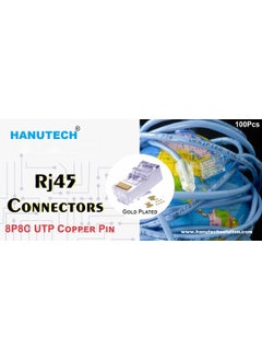 Generic Hanutech Heavy Duty Pass Through RJ45 Connector Crimping Tool  Gold Plated Copper Pin Pass Through RJ45 Connectors Pack of 100 Connectors Network Cable Cutting Stripping CrimperWire Stripper  - Image 5