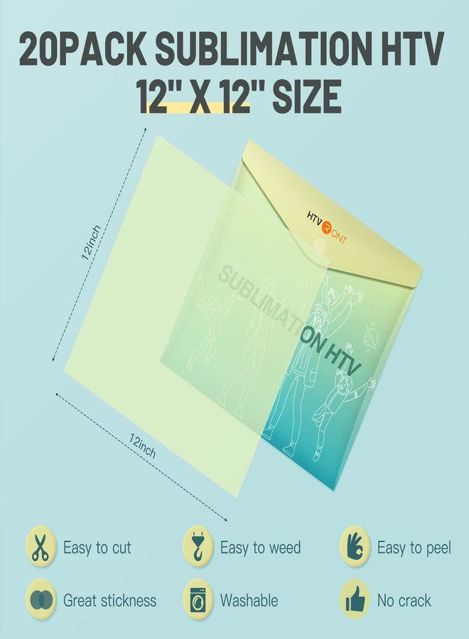 HTVRONT Clear HTV Vinyl for Sublimation, 20 Pack 12" X 12" Glossy Sublimation Vinyl for Cotton Fabric, Wash Durable Clear Dye Sub HTV for Light-Colored T Shirts - Image 3