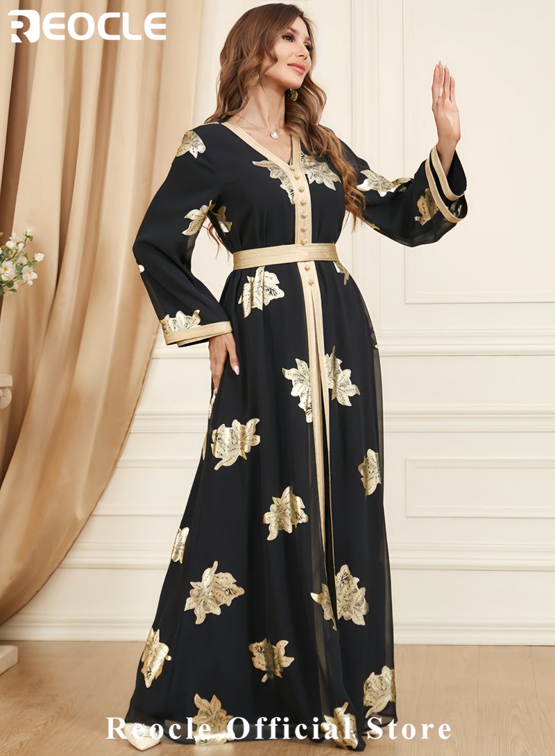 REOCLE Women's Elegant Embroidered Satin Kaftan Luxury Maxi Abaya Modest Evening Gown Flowing Robe for Weddings Banquets & Special Occasions - Image 2