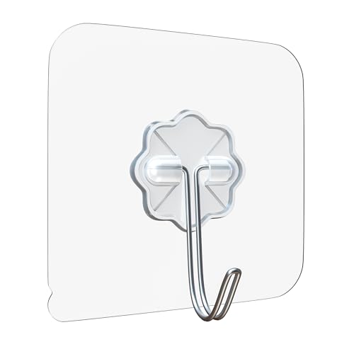Eightiz 20 Pcs Flower Hook PVC Heavy Duty Self Adhesive Stainless Hooks, Transparent Waterproof and Oilproof Wall Hooks for Kitchen Bathroom Shower Door Outdoor Home Improvement Utility Hook - Image 2