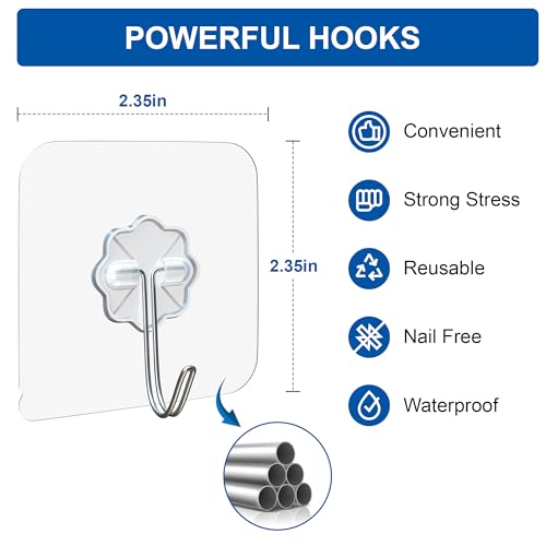 Eightiz 20 Pcs Flower Hook PVC Heavy Duty Self Adhesive Stainless Hooks, Transparent Waterproof and Oilproof Wall Hooks for Kitchen Bathroom Shower Door Outdoor Home Improvement Utility Hook - Image 4