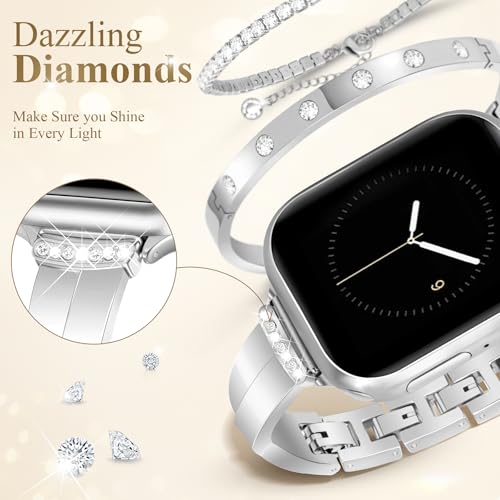 Moinspire Silver Slim Band and 2Pcs 18k Golden Bracelet Set for Women Compatible with Apple Watch 38mm 40mm 41mm 42mm(S10/11) Adjustable Metal Dressy Strap for iWatch Series 11/10/9/8/7/6/5/4/SE/3/2/1 - Image 5