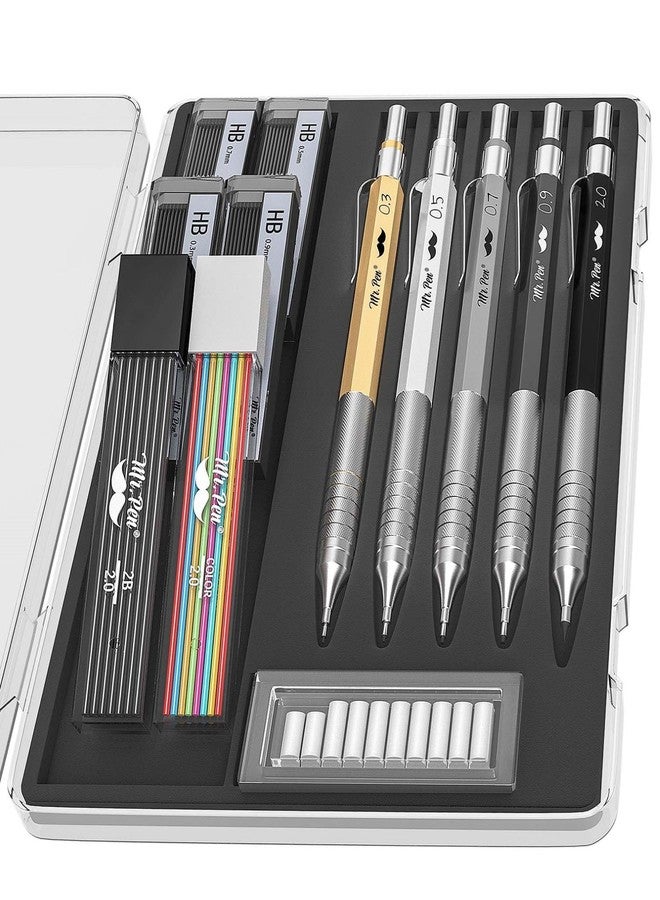 Mr. Pen- Metal Mechanical Pencil Set with Leads and Eraser Refills, 5 Sizes - 0.3, 0.5, 0.7, 0.9 and 2 Millimeters, Sketching/ Drafting Pencil - Image 1