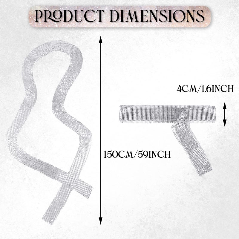 SATINIOR 2 Pcs Gold & Silver Sparkly Skinny Scarf, Disco Style Metal Sequins Neck Tie Scarf, Glitter Thin Neckerchief Shawls for Party, Evening Event, Beach Swimwear, Daily Wear - Image 2