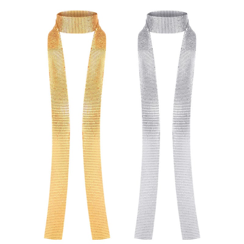 SATINIOR 2 Pcs Gold & Silver Sparkly Skinny Scarf, Disco Style Metal Sequins Neck Tie Scarf, Glitter Thin Neckerchief Shawls for Party, Evening Event, Beach Swimwear, Daily Wear - Image 1