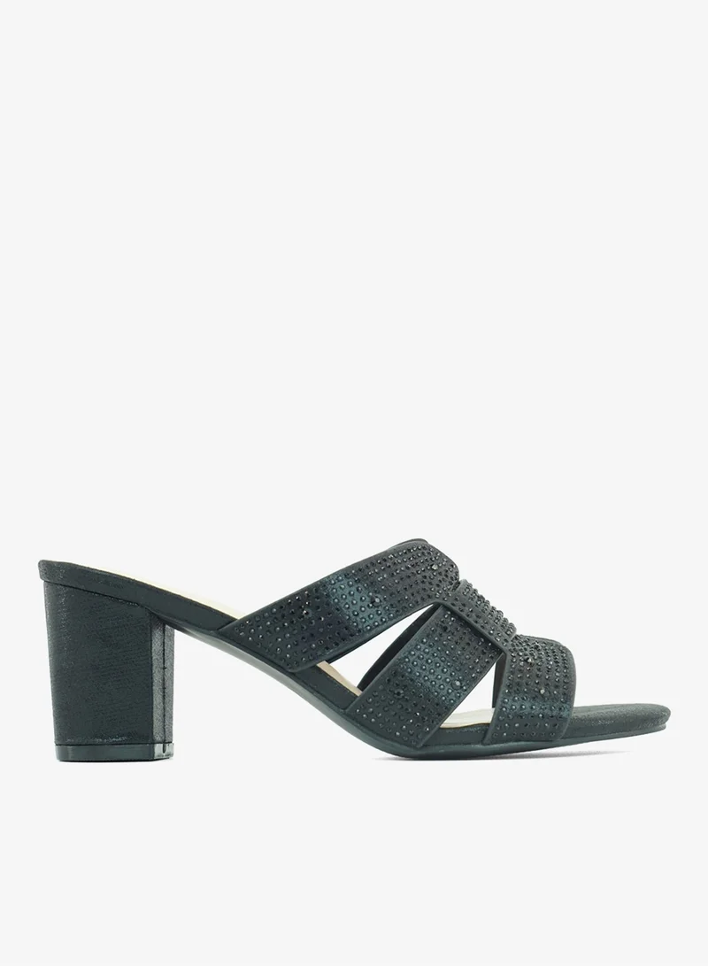 ZAYNA 221-297 Zayna Ladies Classic High block heel Slides 2G5957-085 Black