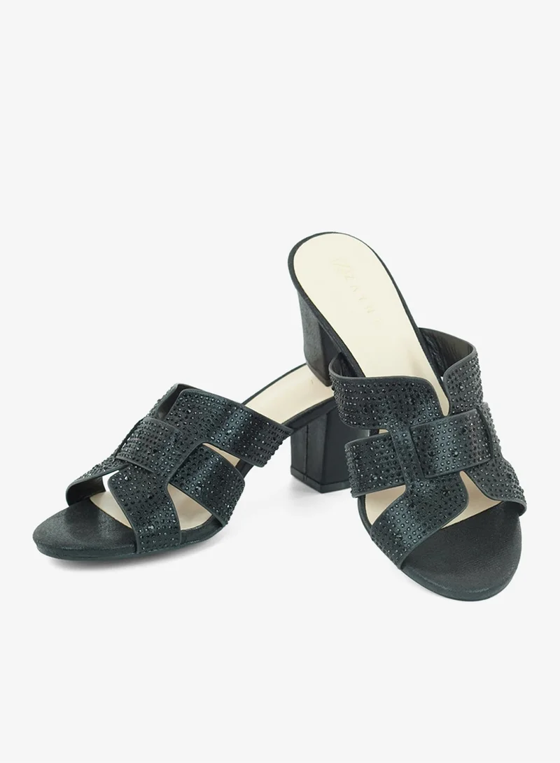 ZAYNA 221-297 Zayna Ladies Classic High block heel Slides 2G5957-085 Black