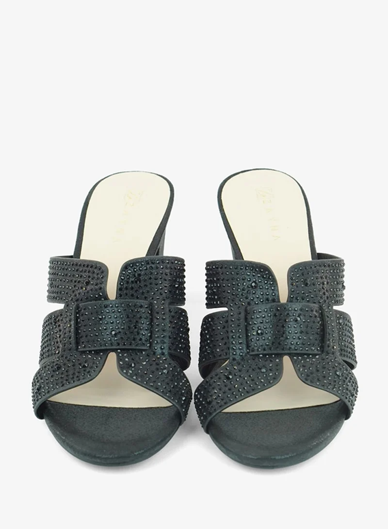 Zayna Black 221-297 Zayna Ladies Classic High block heel Slides 2G5957-085 Black for Women | Best Price UAE