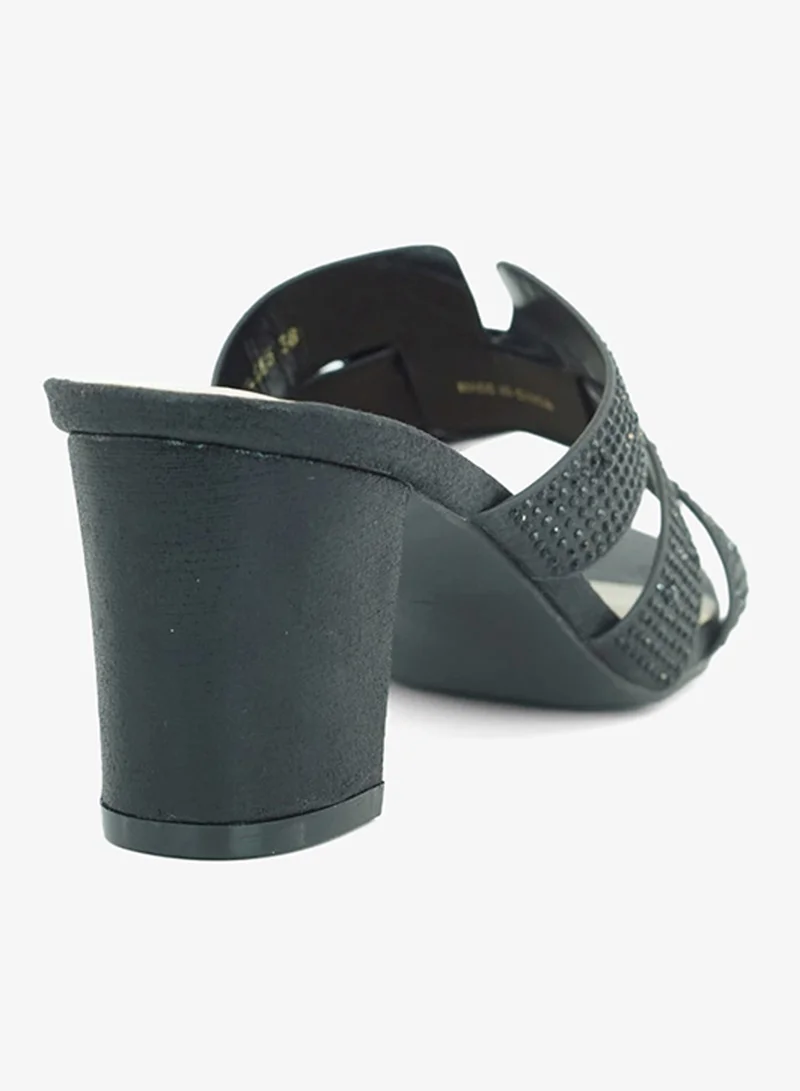 Zayna Black 221-297 Zayna Ladies Classic High block heel Slides 2G5957-085 Black for Women | Best Price UAE