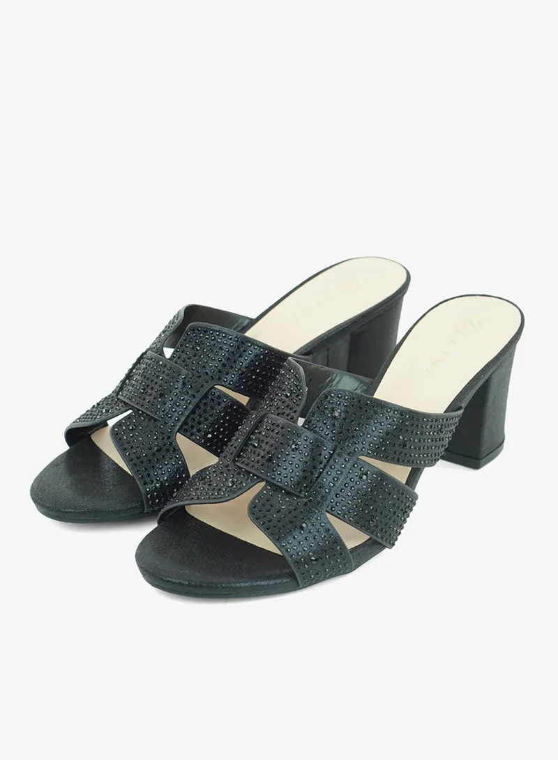 Zayna Black 221-297 Zayna Ladies Classic High block heel Slides 2G5957-085 Black for Women | Best Price UAE