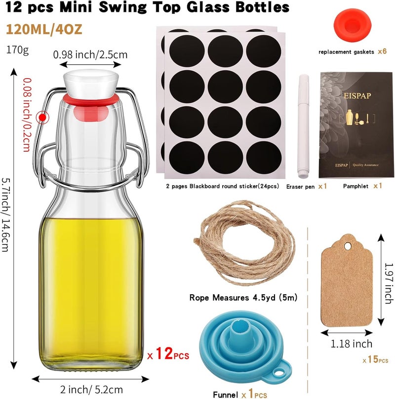 eispap 12 Pcs 4 oz Swing Top Glass Bottles,Flip Top Glass bottles with airtight Caps for Home Brewing Beer,Kombucha,2nd Fermentation,Kefir,Beverages,Soda,Oils,Vinegar,Limoncello,Vanilla extract (12pc) - Image 2