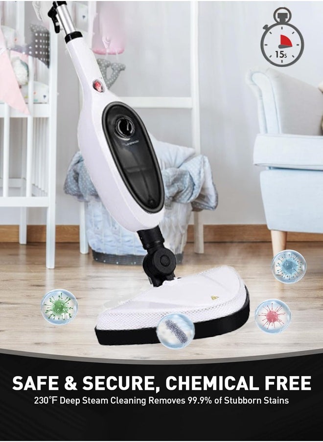 Joshberg Steam Mop,Floor Steamer with 10 Accessories,Safe for all Sealed Hard Floors like Tile,Hardwood,  Stone, Laminate,Marble Floors & More,15s Rapid Heating, 280ml Water Tank , 1300W ALE-006,White/Black  - Image 2