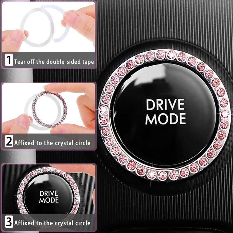 Frienda 10 Pc Pink Leather Steering Wheel Cover Set - With Seat Belt Pads, Cup Holders, Bling Buttons - Image 4