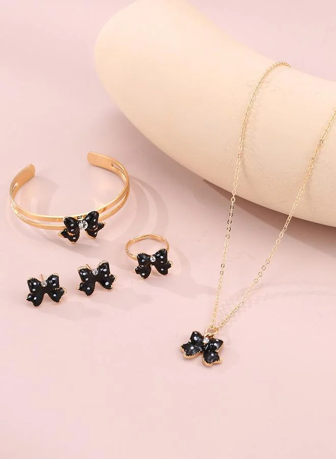 Take Two Take Two 4pcs Girl's Bow Decor Necklace Bracelet Earrings And Ring Set