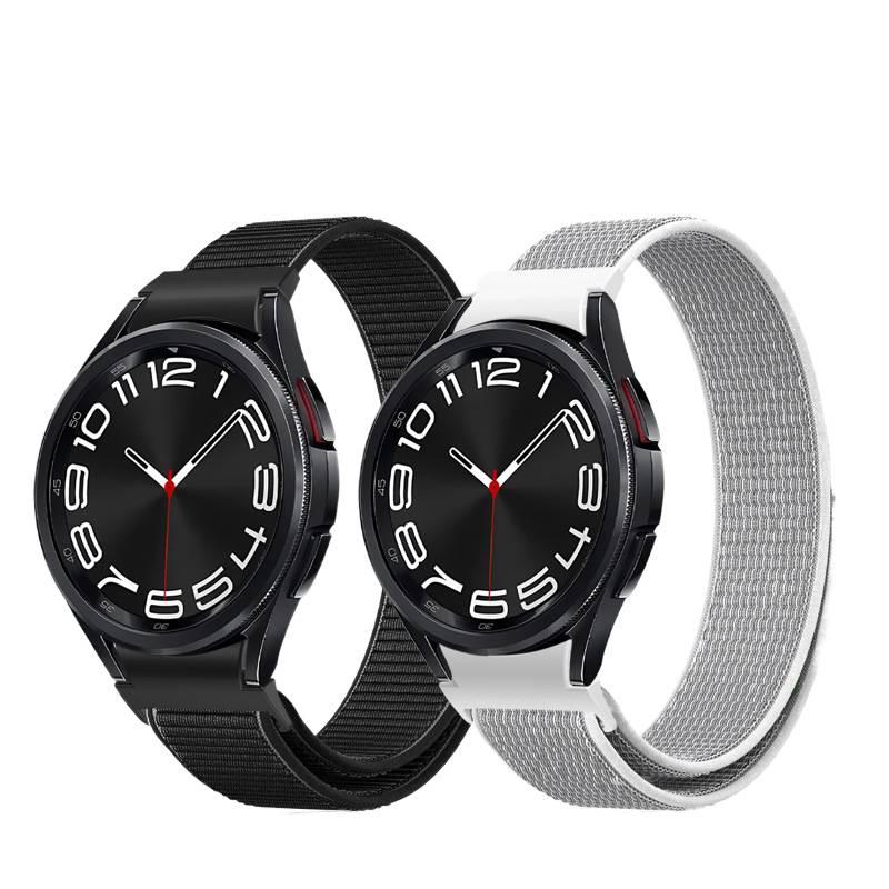 سوار ساعة ذكية سوار نايلون حلقي متوافق مع Samsung Galaxy Watch 6 بملاءمة قابلة للتعديل وحزام بديل باللون رمادي قابل للتعديل - Image 2