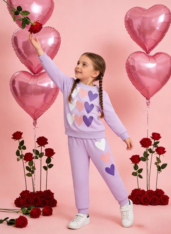 RETSUGO Little Girls Heart Outfit Kids Clothes Set Heart Print Holiday Sweatshirt and Sweatpants Toddler Girl Clothes Fall/Winter Girls Purple Outfits Size 8/6784 - Image 3