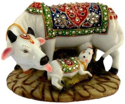 NRSON Handicraft Decorative Marble dustPolyresin Cow and Calf Big StatueIdol 5x3x3Inch Multicolour - Image 1
