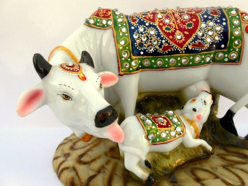 NRSON Handicraft Decorative Marble dustPolyresin Cow and Calf Big StatueIdol 5x3x3Inch Multicolour - Image 3