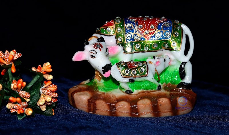 NRSON Handicraft Decorative Marble dustPolyresin Cow and Calf Big StatueIdol 5x3x3Inch Multicolour - Image 2