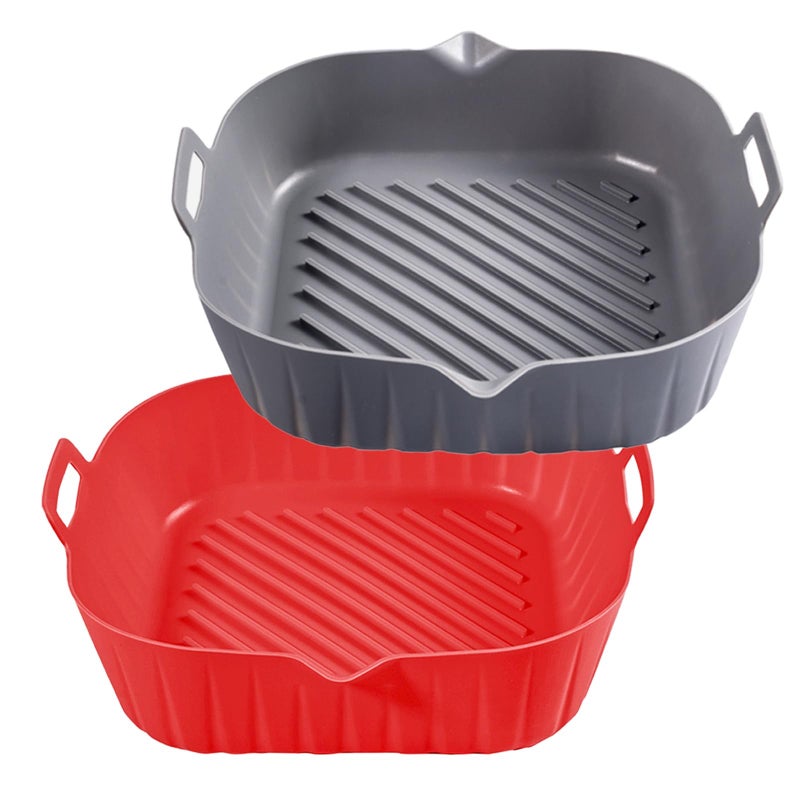 Golden Associate Silicone Liners Square for Air Fryer 2 Pcs Nonstick Foodgrade Reusable Basket Silicone Pot Baking Tray Airfryer Accessories Top Size 8 inches Bottom Size 7 inches