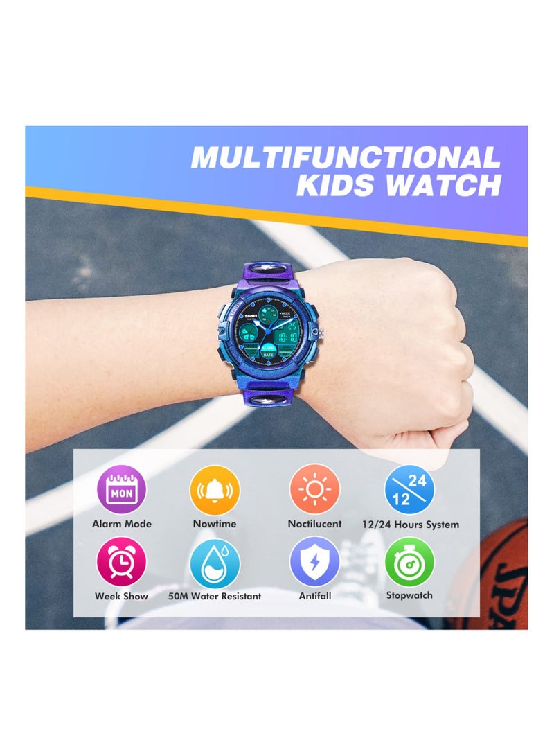 SYOSI Kids Watch,Unisex Kids Watch for 3-15 Year Old Boys,Digital Sport Outdoor Multifunctional Chronograph LED 50 M Waterproof Alarm Calendar Analog Watch with Luminous for Children,Kids Gift (Dragon Blue) - Image 2