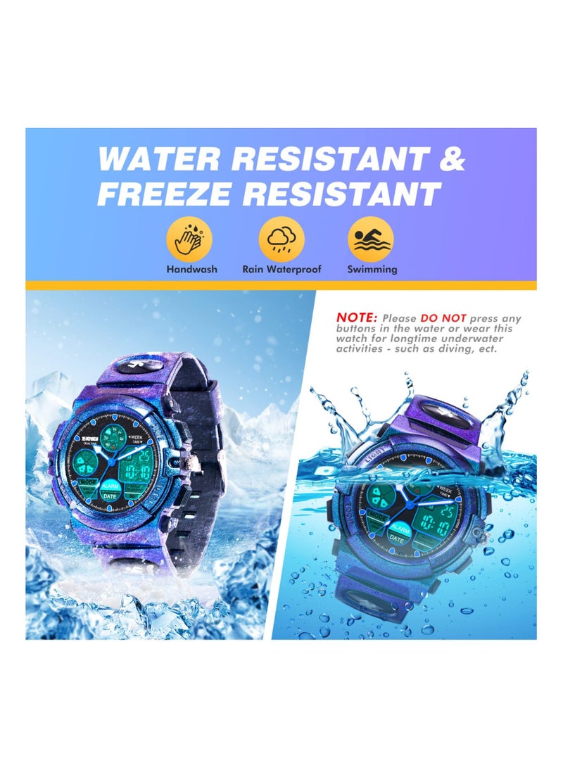 SYOSI Kids Watch,Unisex Kids Watch for 3-15 Year Old Boys,Digital Sport Outdoor Multifunctional Chronograph LED 50 M Waterproof Alarm Calendar Analog Watch with Luminous for Children,Kids Gift (Dragon Blue) - Image 3