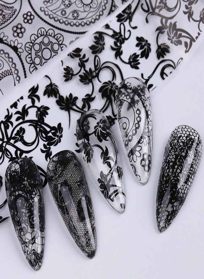 HYWWPFLAY 10 Sheets Lace Nail Foils Transfer for Nails, Lace Nail Art Foil Transfer Stickers, Holographic Nail Foil Stickers, Manicure Design for DIY Nails Decoration (Black) - Image 3