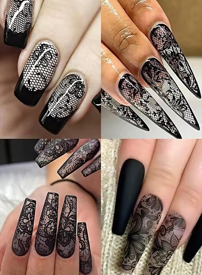 HYWWPFLAY 10 Sheets Lace Nail Foils Transfer for Nails, Lace Nail Art Foil Transfer Stickers, Holographic Nail Foil Stickers, Manicure Design for DIY Nails Decoration (Black) - Image 4
