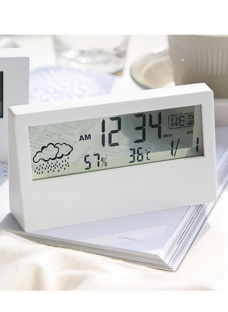 Digital Alarm Clock Display Time/Date/Temperature Sleep Timer White  - Image 2