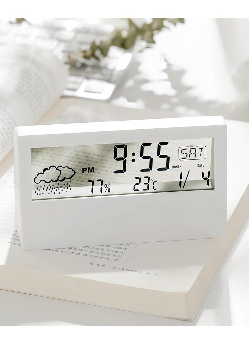 Digital Alarm Clock Display Time/Date/Temperature Sleep Timer White  - Image 3