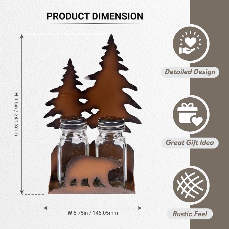 Pine Ridge Metal Bear Salt And Pepper Shaker Set - Two Glass Shakers, Metal Bear Holder Caddy For Spices And Seasonings, For Kitchen, Dining Or Table Decor - Image 3