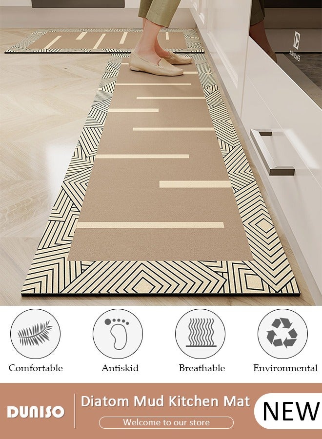 DUNISO 2 PCS Kitchen Mats and Rugs Set , Non Slip Heavy Duty Standing Mat, Quick Dry Diatom Mud Floor Mat, Extra Soft and Absorbent Floor Mats for Kitchen, Bath, Office, Laundry(40*60cm+40*120cm) - Image 1