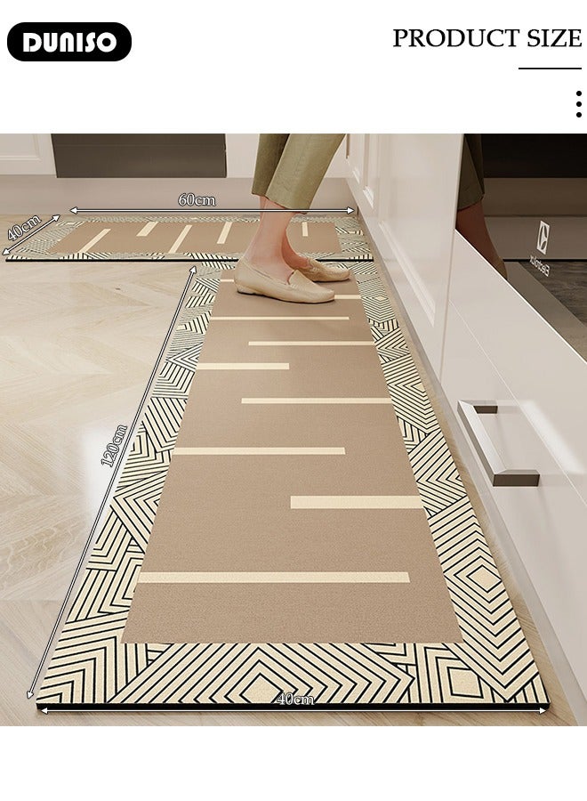 DUNISO 2 PCS Kitchen Mats and Rugs Set , Non Slip Heavy Duty Standing Mat, Quick Dry Diatom Mud Floor Mat, Extra Soft and Absorbent Floor Mats for Kitchen, Bath, Office, Laundry(40*60cm+40*120cm) - Image 2