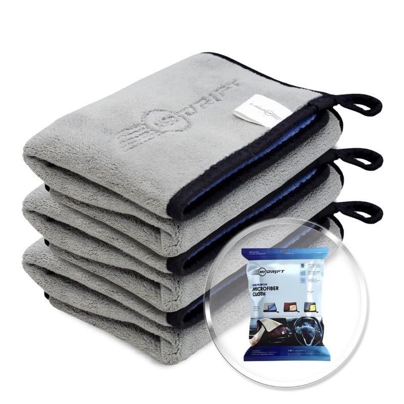 Neodrift ‘800 GSM Microfiber Cloth' - Ultra Soft Cleaning Cloth for Car, Bike - Polishing, Detailing, Highly Absorbent (Size - 40X40 Cm) (Set of 2 Pc) (Colour - Blue + Light Grey) - Image 1