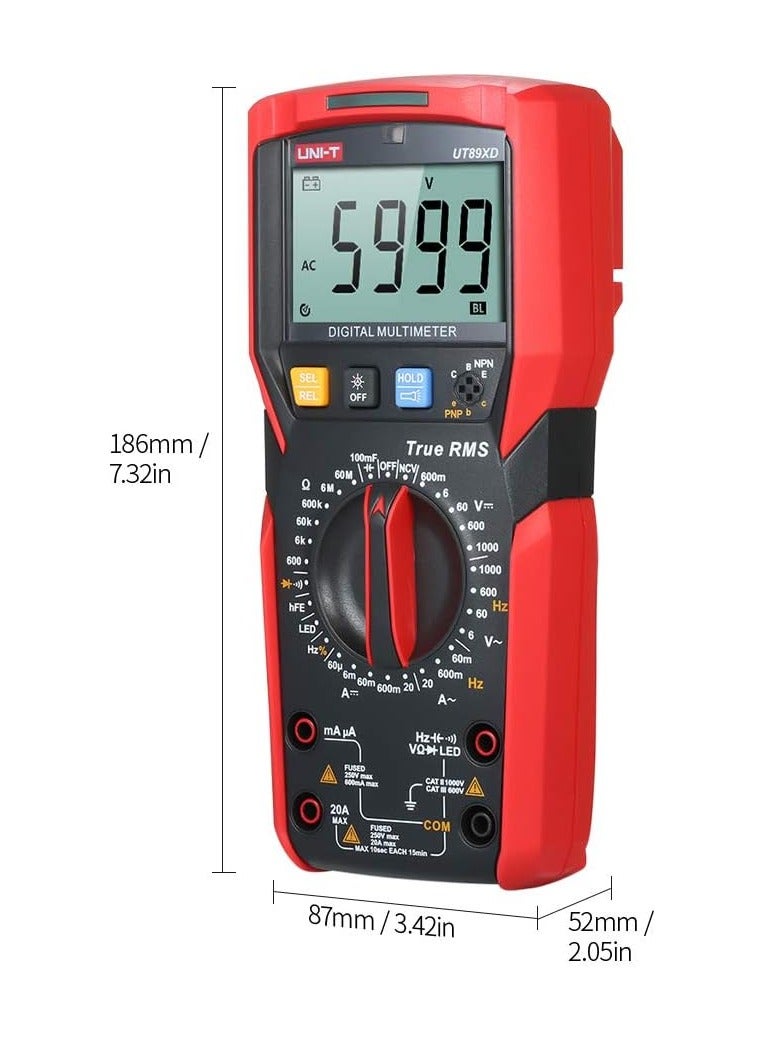 UniT UT89XD Digital Multimeter High Accuracy Handheld Mini Universal Meter 6000 Counts LCD Display True RMS Measure AC/DC Voltage Current Resistance Capacitance LED Test Frequency Diode Tester  - Image 4